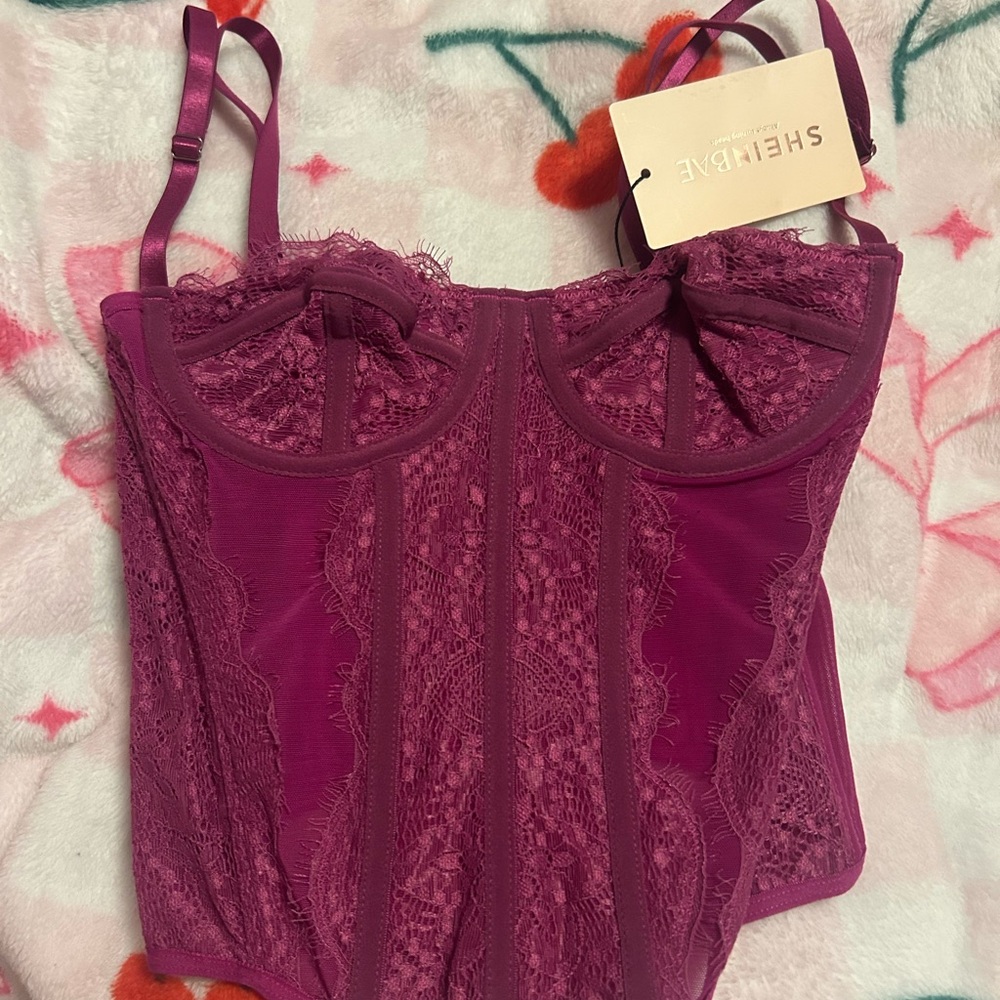 SHEIN Pink Lace Bustier Top